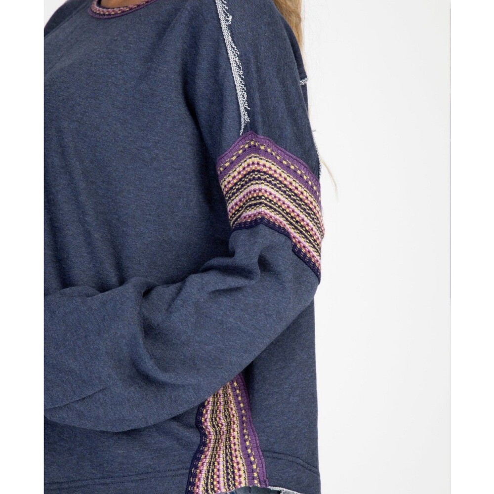 Natural Life Boho Oversized Knit Trim Blue Sweatshirt Size Large/XL - Picture 11 of 11